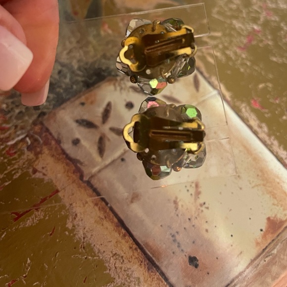 Vintage Art Deco AB Crystal Clip On Earrings - Picture 9 of 9